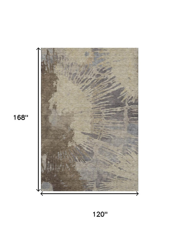 HomeRoots 10' X 14' Modern Abstract Area Rug in Brown, Beige & Gray – Durable, Washable & UV Protected Design 653620