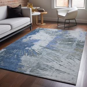 HomeRoots 5' X 8' Blue Ivory Gray Abstract Area Rug – Washable, UV Protected, Durable Design for Busy Homes 653622