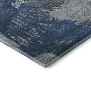 HomeRoots 8' Stylish Blue Ivory Gray Abstract Washable Round Rug - UV Protected, Stain Resistant, Durable Design 653623