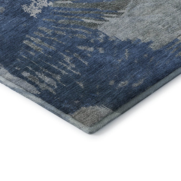 HomeRoots 8' Stylish Blue Ivory Gray Abstract Washable Round Rug - UV Protected, Stain Resistant, Durable Design 653623