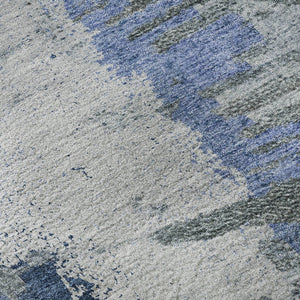 HomeRoots 8' Stylish Blue Ivory Gray Abstract Washable Round Rug - UV Protected, Stain Resistant, Durable Design 653623