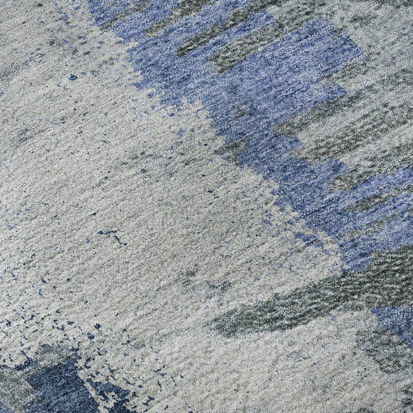 HomeRoots 8' Stylish Blue Ivory Gray Abstract Washable Round Rug - UV Protected, Stain Resistant, Durable Design 653623