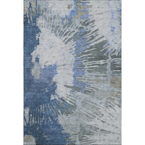 HomeRoots 8' X 10' Modern Blue Ivory Gray Abstract Washable Area Rug with UV Protection & Stain Resistance 653624