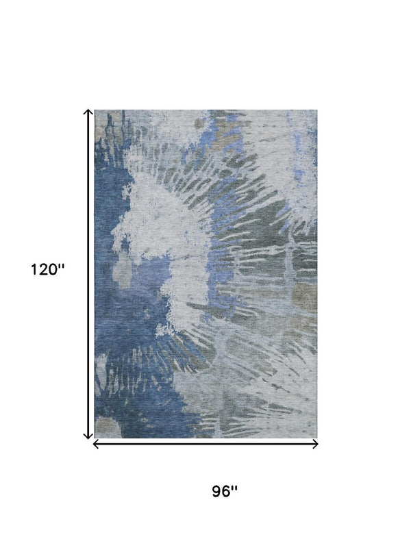 HomeRoots 8' X 10' Modern Blue Ivory Gray Abstract Washable Area Rug with UV Protection & Stain Resistance 653624