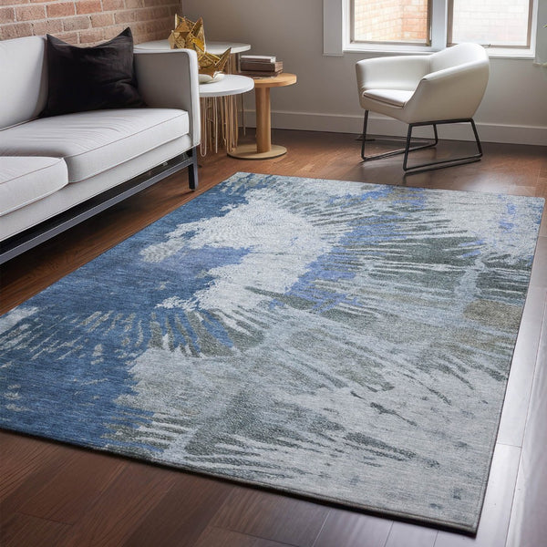 HomeRoots 9' X 12' Blue Ivory Gray Abstract Washable Area Rug - Stain-Resistant, UV Protected & Soft Comfort 653625
