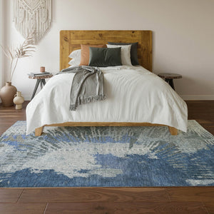 HomeRoots 9' X 12' Blue Ivory Gray Abstract Washable Area Rug - Stain-Resistant, UV Protected & Soft Comfort 653625