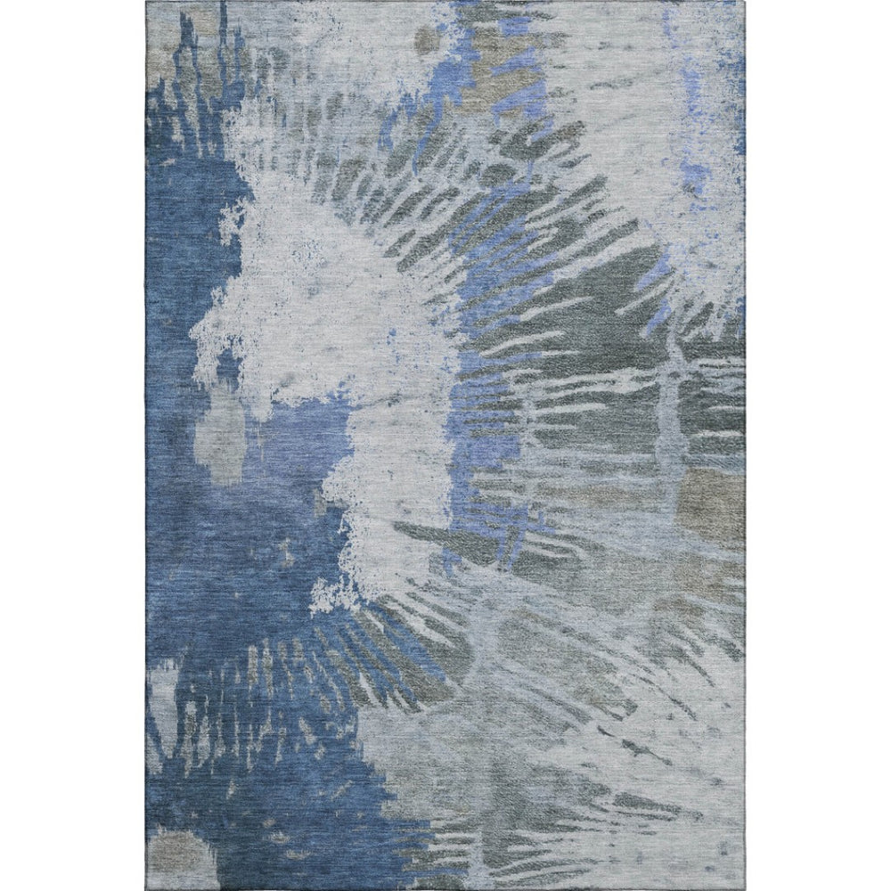 HomeRoots 10' Blue Ivory and Gray Abstract Washable Area Rug with UV Protection – Perfect for Busy Spaces! 653626