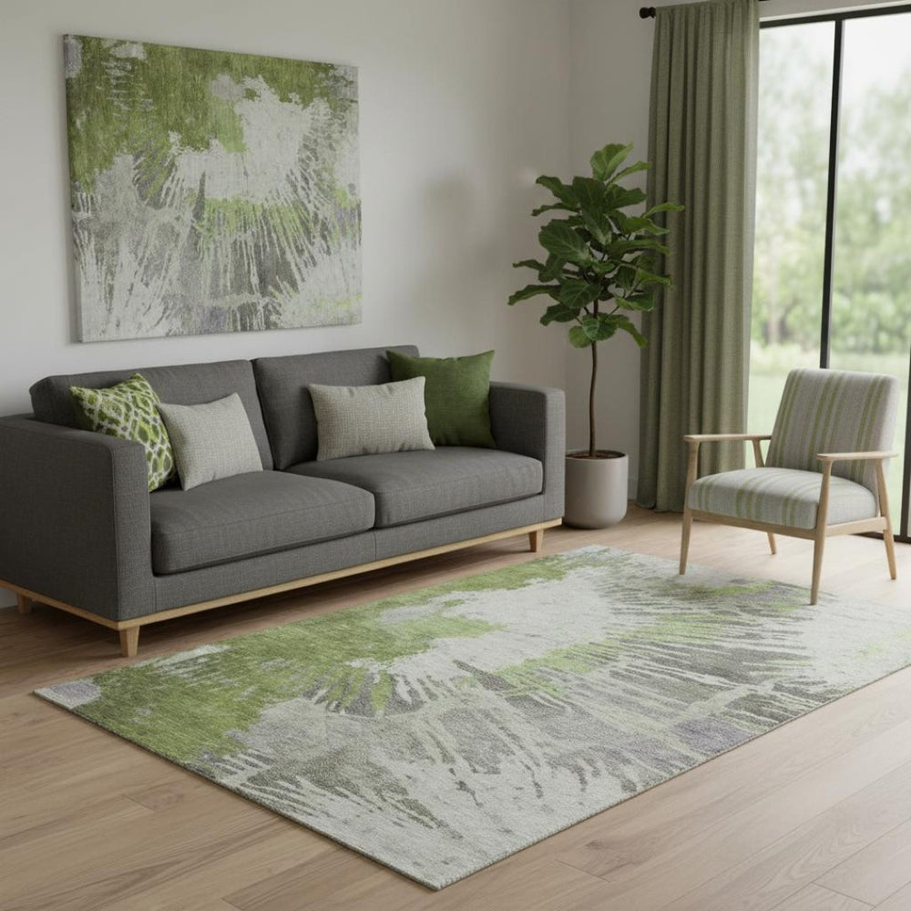 HomeRoots 5' X 8' Stylish Olive Green Area Rug – Washable, Stain Resistant, UV Protected for Busy Homes! 653628