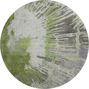 HomeRoots 8' Olive Green Washable Round Rug with Abstract Design, UV Protection, Stain Resistance & Durability 653629