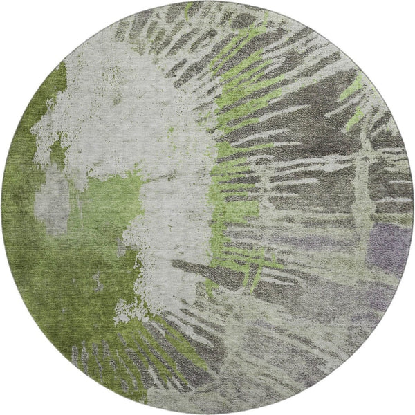 HomeRoots 8' Olive Green Washable Round Rug with Abstract Design, UV Protection, Stain Resistance & Durability 653629