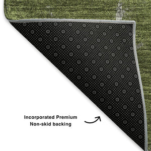 HomeRoots 8' Olive Green Washable Round Rug with Abstract Design, UV Protection, Stain Resistance & Durability 653629