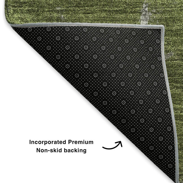 HomeRoots 8' Olive Green Washable Round Rug with Abstract Design, UV Protection, Stain Resistance & Durability 653629