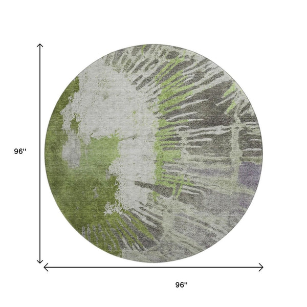 HomeRoots 8' Olive Green Washable Round Rug with Abstract Design, UV Protection, Stain Resistance & Durability 653629