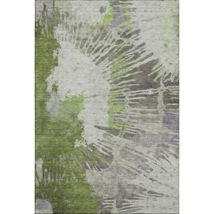 HomeRoots 9' X 12' Olive Green Ivory Gray Abstract Washable Area Rug with UV Protection for Modern Spaces 653631