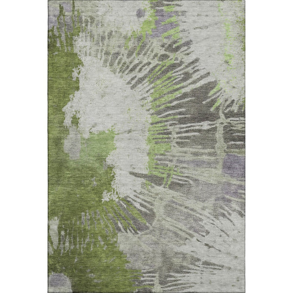 HomeRoots 9' X 12' Olive Green Ivory Gray Abstract Washable Area Rug with UV Protection for Modern Spaces 653631