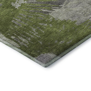 HomeRoots 9' X 12' Olive Green Ivory Gray Abstract Washable Area Rug with UV Protection for Modern Spaces 653631