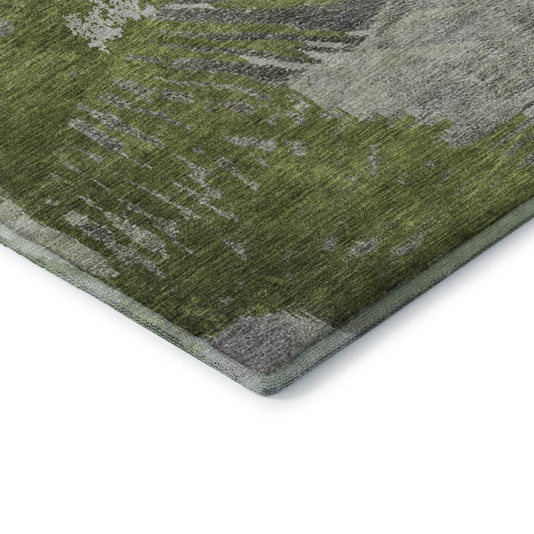 HomeRoots 9' X 12' Olive Green Ivory Gray Abstract Washable Area Rug with UV Protection for Modern Spaces 653631