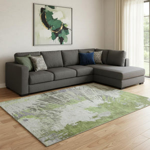 HomeRoots 10' Olive Green Abstract Area Rug - Washable & Stain-Resistant, Perfect for Family Spaces & Pets! 653632