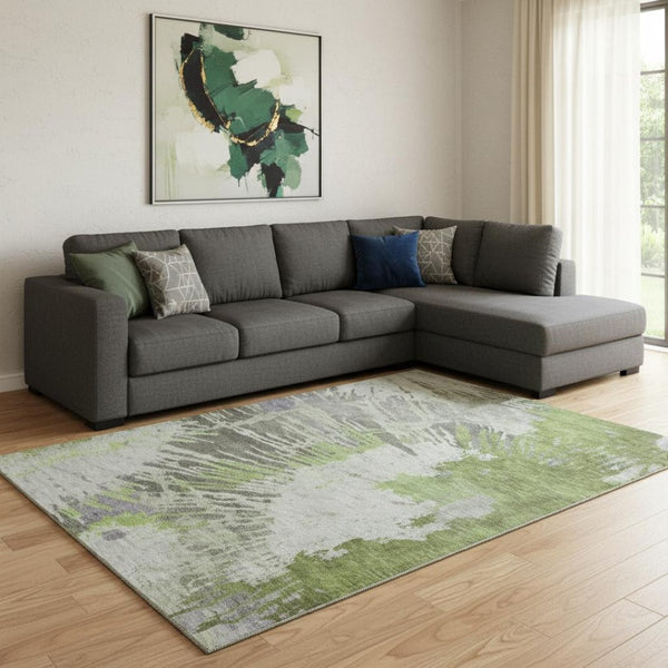 HomeRoots 10' Olive Green Abstract Area Rug - Washable & Stain-Resistant, Perfect for Family Spaces & Pets! 653632