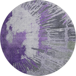 HomeRoots 8' Washable Round Rug in Purple, Ivory & Gray - UV-Protected, Durable, Perfect for Kids & Pets! 653635