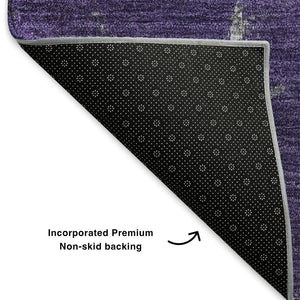HomeRoots 8' Washable Round Rug in Purple, Ivory & Gray - UV-Protected, Durable, Perfect for Kids & Pets! 653635