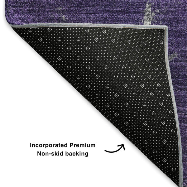 HomeRoots 8' Washable Round Rug in Purple, Ivory & Gray - UV-Protected, Durable, Perfect for Kids & Pets! 653635