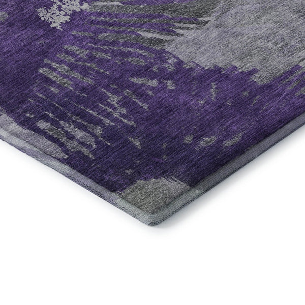 HomeRoots 8' Washable Round Rug in Purple, Ivory & Gray - UV-Protected, Durable, Perfect for Kids & Pets! 653635