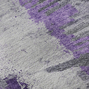 HomeRoots 8' Washable Round Rug in Purple, Ivory & Gray - UV-Protected, Durable, Perfect for Kids & Pets! 653635