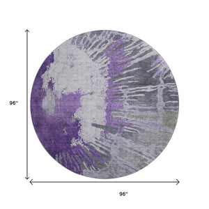 HomeRoots 8' Washable Round Rug in Purple, Ivory & Gray - UV-Protected, Durable, Perfect for Kids & Pets! 653635
