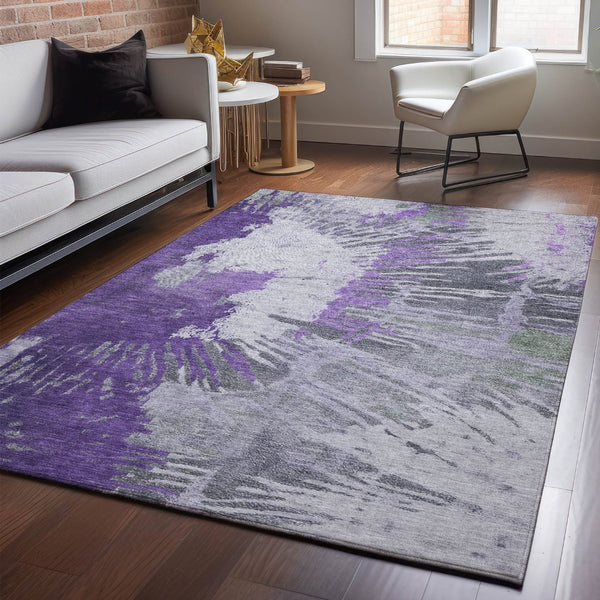 HomeRoots 8' X 10' Abstract Washable Area Rug in Purple, Ivory & Gray - UV Protection & Stain-Resistant Design 653636