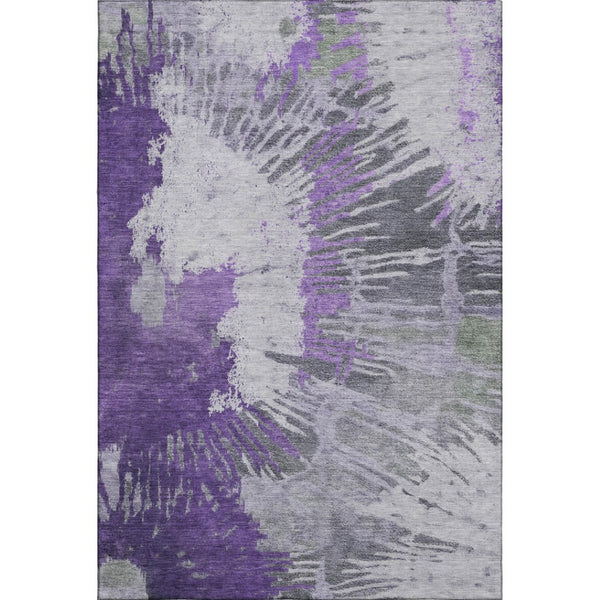 HomeRoots 8' X 10' Abstract Washable Area Rug in Purple, Ivory & Gray - UV Protection & Stain-Resistant Design 653636