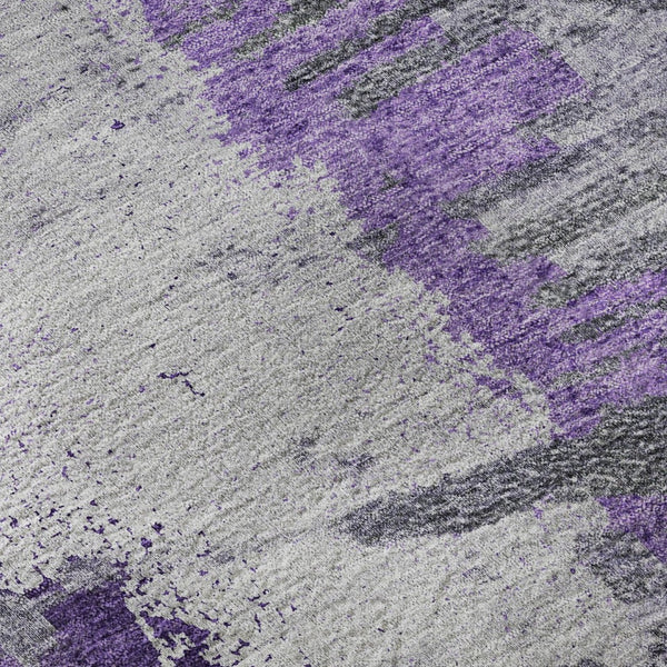 HomeRoots 8' X 10' Abstract Washable Area Rug in Purple, Ivory & Gray - UV Protection & Stain-Resistant Design 653636