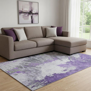 HomeRoots 8' X 10' Abstract Washable Area Rug in Purple, Ivory & Gray - UV Protection & Stain-Resistant Design 653636