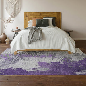HomeRoots 10' X 14' Modern Purple Ivory Gray Abstract Area Rug - Washable, UV Protected, Durable & Stylish! 653638