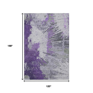 HomeRoots 10' X 14' Modern Purple Ivory Gray Abstract Area Rug - Washable, UV Protected, Durable & Stylish! 653638