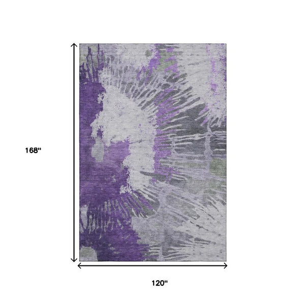 HomeRoots 10' X 14' Modern Purple Ivory Gray Abstract Area Rug - Washable, UV Protected, Durable & Stylish! 653638
