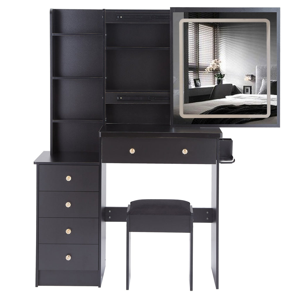 English Elm 37" Designer Vanity Set With Cushioned Stool, Touch Control Led Mirror, Usb Ports & Hair Dryer Stand W936P224320