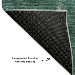 HomeRoots 5' X 8' Teal Ivory Gray Abstract Area Rug - Washable, UV Protected, Durable & Stylish for Any Space 653640