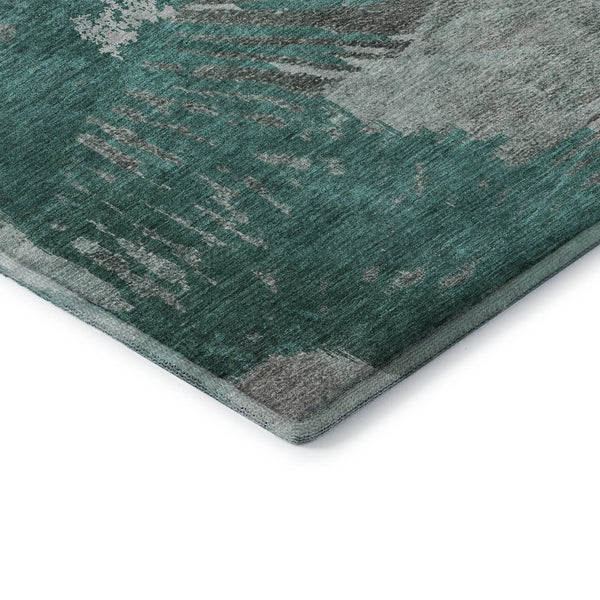 HomeRoots 8' Teal Ivory and Gray Abstract Washable Round Rug - Stylish, Durable, Pet-Friendly & UV Protected 653641