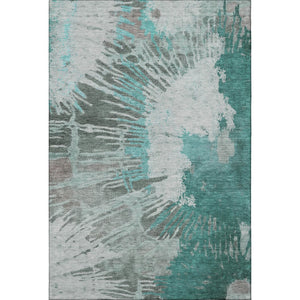 HomeRoots 9' X 12' Teal Ivory Gray Abstract Area Rug - Durable, Washable, UV Protected for Modern Homes 653643