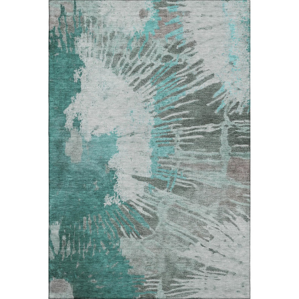 HomeRoots 10' X 14' Teal, Ivory & Gray Abstract Area Rug – Washable, UV-Protected, Family-Friendly Design 653644
