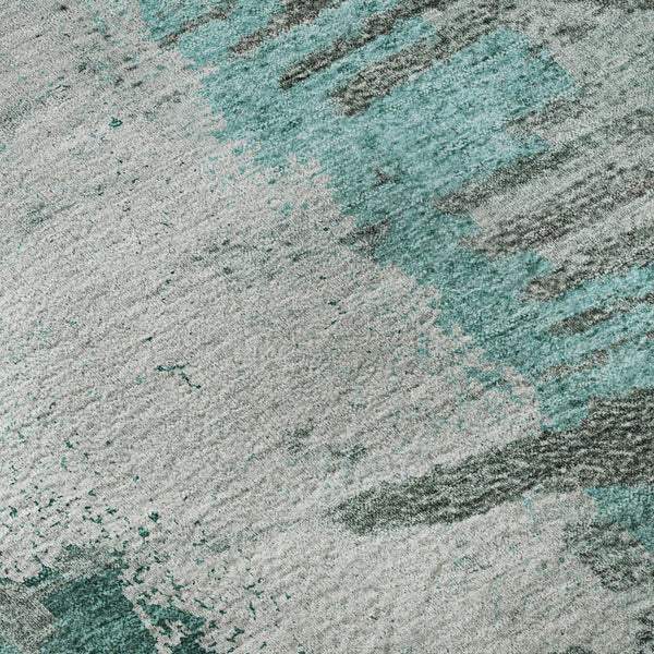 HomeRoots 10' X 14' Teal, Ivory & Gray Abstract Area Rug – Washable, UV-Protected, Family-Friendly Design 653644