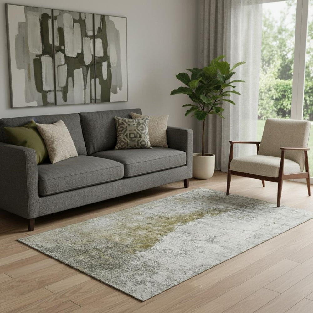 HomeRoots 5' X 8' Modern Abstract Area Rug in Brown, Ivory & Gray – Washable, UV-Protected, Stain Resistant 653646