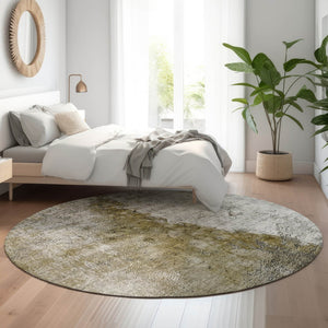 HomeRoots 8' Abstract Washable Round Rug in Brown, Ivory & Gray – Durable, UV-Protected, Ideal for Homes 653647