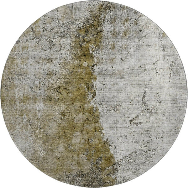 HomeRoots 8' Abstract Washable Round Rug in Brown, Ivory & Gray – Durable, UV-Protected, Ideal for Homes 653647