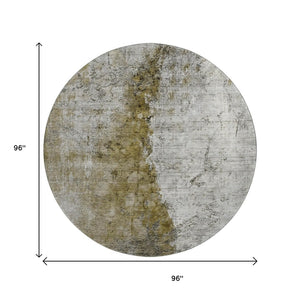 HomeRoots 8' Abstract Washable Round Rug in Brown, Ivory & Gray – Durable, UV-Protected, Ideal for Homes 653647