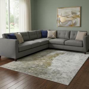 HomeRoots 9' X 12' Abstract Washable Area Rug in Brown, Ivory & Gray - UV Protected, Pet-Friendly Comfort! 653649