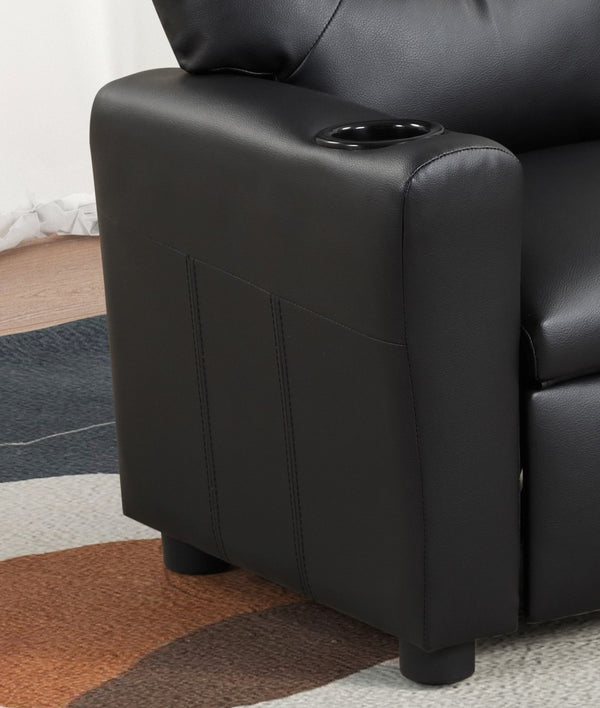 English Elm Carisa Youth Pu Leather Recliner Chair with Cupholder for Playroom or Bedroom Black B2749P413217