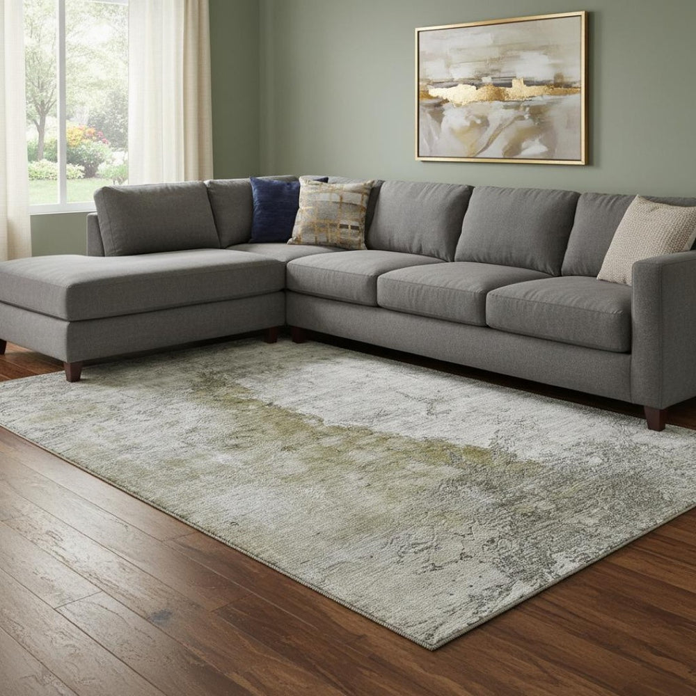 HomeRoots 10' Abstract Area Rug in Brown, Ivory & Gray – Washable, UV-Protected, Stain-Resistant Design for Homes 653650