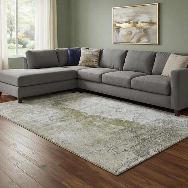 HomeRoots 10' Abstract Area Rug in Brown, Ivory & Gray – Washable, UV-Protected, Stain-Resistant Design for Homes 653650